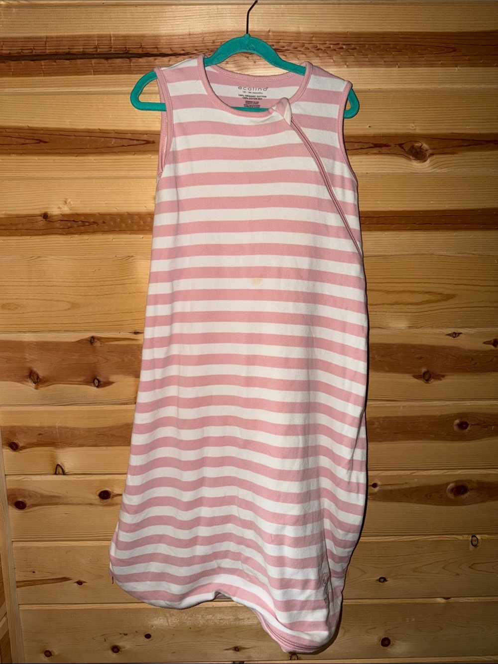 Woolino Ecolino Pink and White Striped Sleeveless Shift Dress 18-36 months